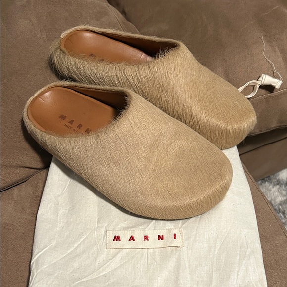 Marni Fussbett Sabot Tan Fur Mules - Picture 1 of 12